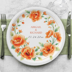 Assiettes En Carton Verona coucher de soleil orange ronde cadre floral