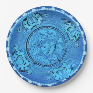 Assiettes En Carton Verre Bleu Antique Coeur Romantique Fausse Chine