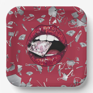 Assiettes En Carton Verre et diamants brisés en rouge