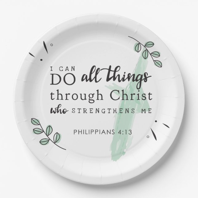 Assiettes En Carton Verset biblique Philippiens 4:13 Plaques en papier (Devant)