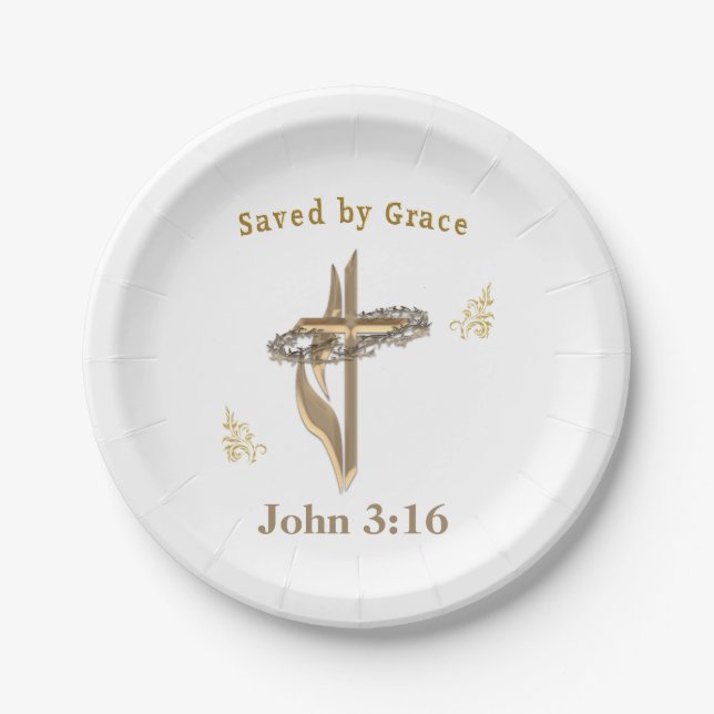 Assiettes En Carton Verset biblique sauvé par Grace (Devant)