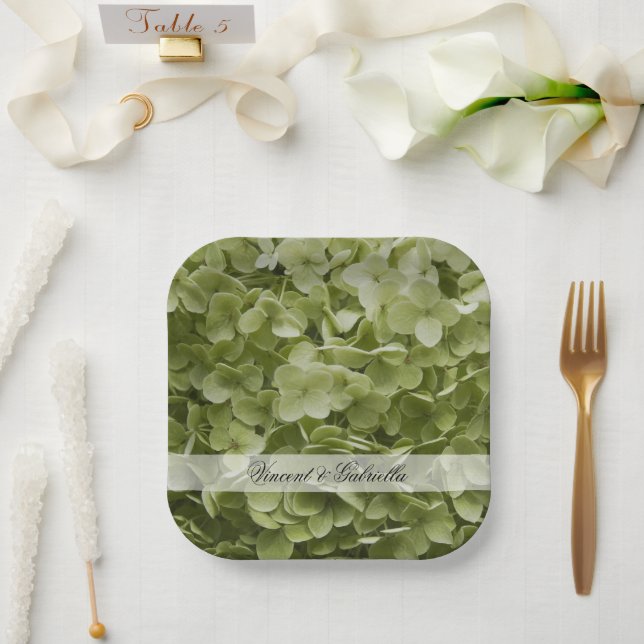 Assiettes En Carton Vert Annabelle Hydrangea Fleurs Mariage (Mariage)