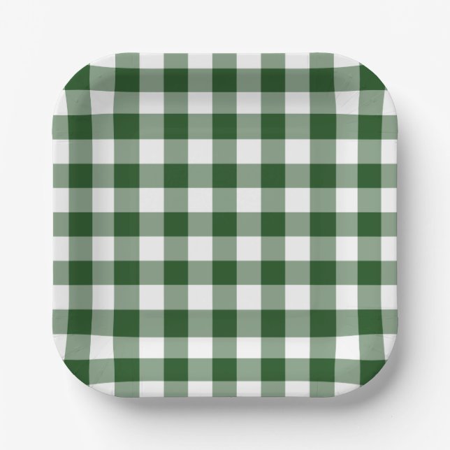 Assiettes En Carton Vert blanc En vichy Motif (Recto)