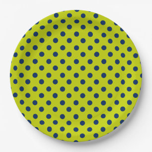 Assiettes En Carton Vert Citron et Bleu Marine à pois
