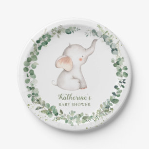 Assiettes En Carton Vert Eléphant mignon Baby shower neutre genre
