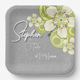 Assiettes En Carton Vert floral élégant