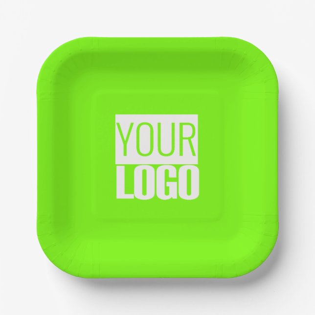 Assiettes En Carton vert fluorescent - ajoutez votre logo (Recto)
