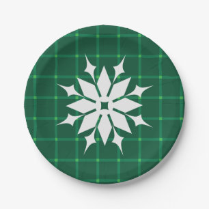 Assiettes En Carton Vert foncé carreaux flocon de neige festif
