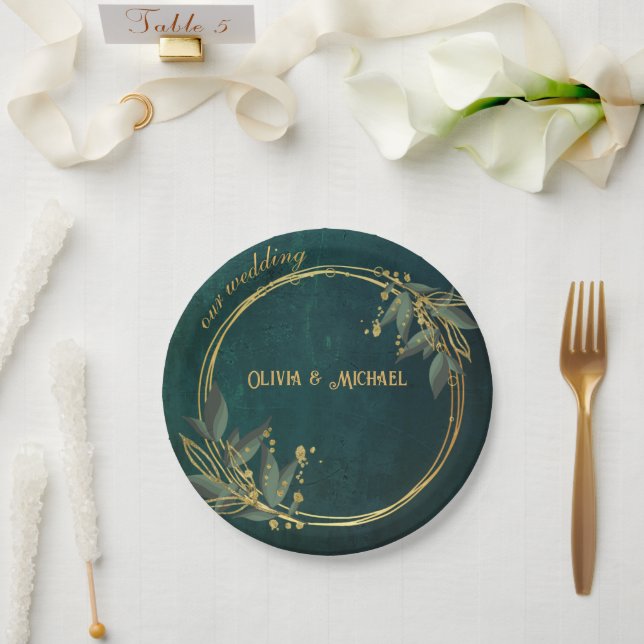 Assiettes En Carton Vert foncé vintage (Mariage)