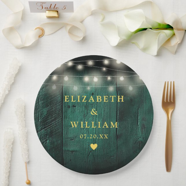 Assiettes En Carton Vert Rustique Boho Boho Barne Éclairage Mariage (Mariage)