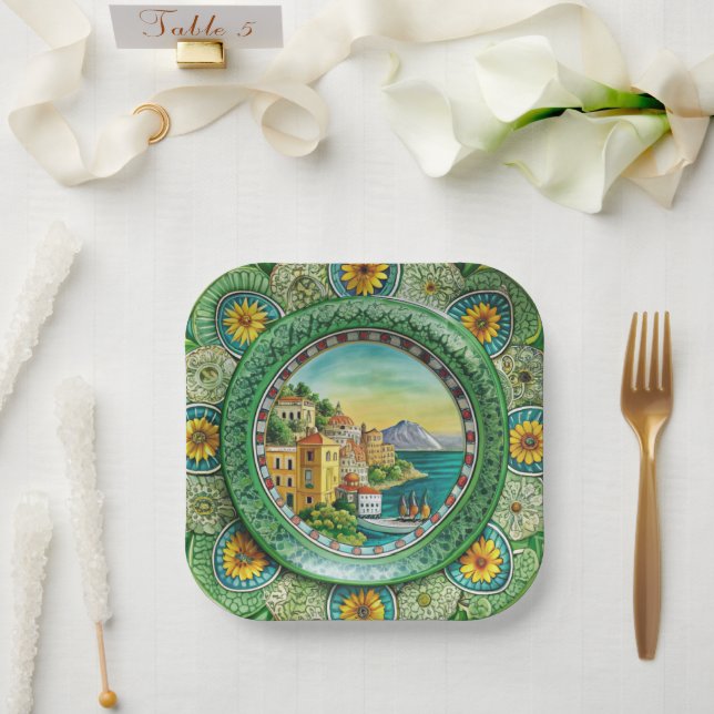 Assiettes En Carton Vert sicilien : Plaque de papier de mélamine (Mariage)