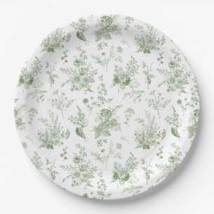 Assiettes En Carton Vert Toile De Jouy Vintage Floral Chinoiserie