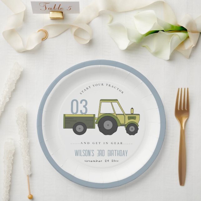 Assiettes En Carton Vert Vert Vert Ferme Tracteur Enfants N'importe qu (Mariage)