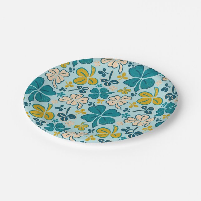 Assiettes En Carton Verte Lucky Shamrock Clover Saint Patrick`s Day (Angle)