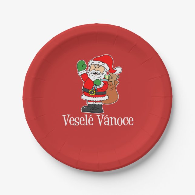 Assiettes En Carton Vesele Vanoce Tchèque Noël Père Noël (RED) (Devant)