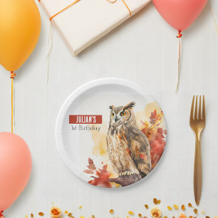 Assiettes En Carton Vestiges d'automne Hibou - Fête d'anniversaire -