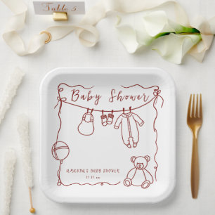 Assiettes En Carton Vêtements de bébé dessinés à la main shower bébé