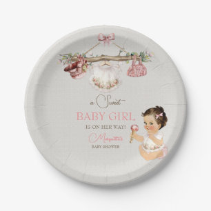 Assiettes En Carton Vêtements de bébé Fille Baby Shower Ivoire Rose