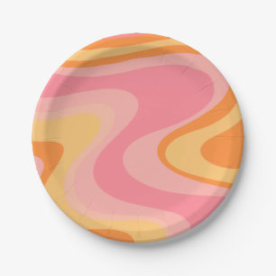Assiettes En Carton Vibe rétro Abstrait Swirl 60s les années 70 rose
