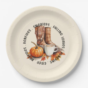 Assiettes En Carton Vibes D'Automne Cosy - Bottes, Épices Citrouilles,