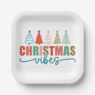 Assiettes En Carton Vibes de Noël - Colorful Holiday Trees Design