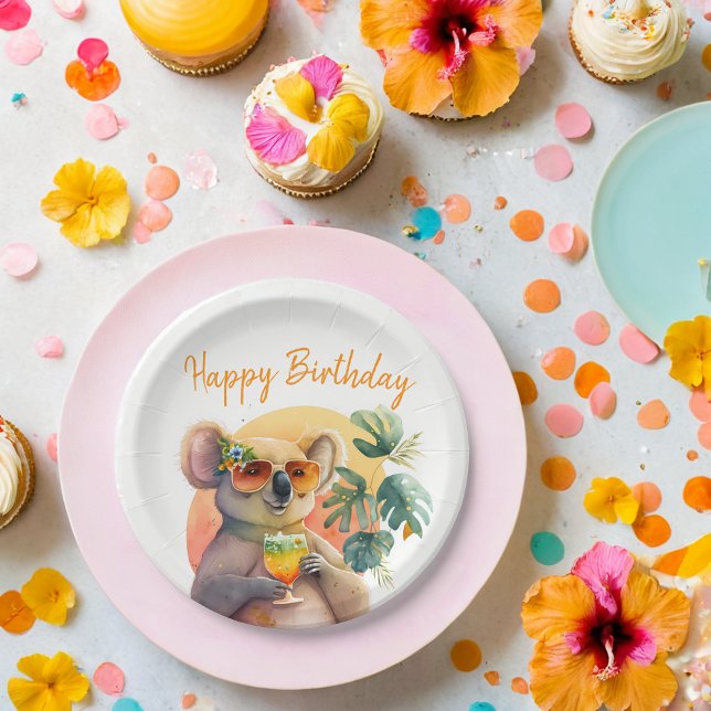 Assiettes En Carton Vibes d'été aquarelle Koala - Joyeux anniversaire (Créateur téléchargé)