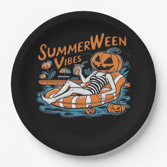 Assiettes En Carton Vibes D'Été Pour Été Éffrayant, Cadeau D'Halloween (Devant)
