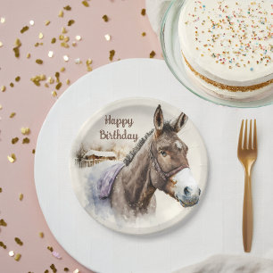 Assiettes En Carton Vibes d'hiver Aquarelle âne - fête d'anniversaire
