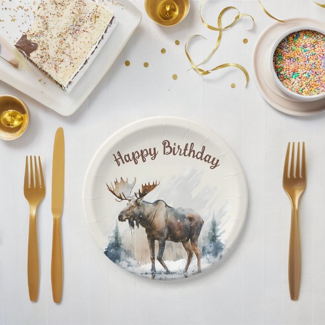 Assiettes En Carton Vibes d'hiver Aquarelle Oie - Fête d'anniversaire  (Créateur téléchargé)