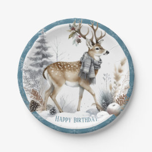 Assiettes En Carton Vibes d'hiver Cerf à queue blanche Anniversaire