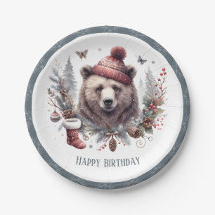 Assiettes En Carton Vibes d'hiver Grizzly Bear - Anniversaire