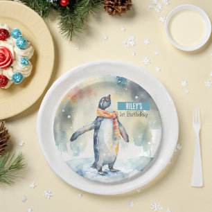 Assiettes En Carton Vibes d'hiver Penguin - fête d'anniversaire -