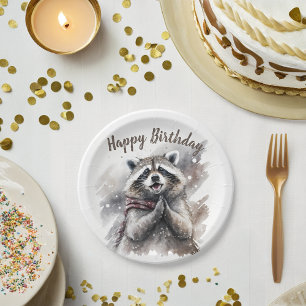 Assiettes En Carton Vibes d'hiver Raccoon - fête d'anniversaire -