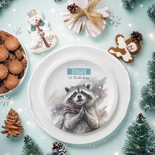 Assiettes En Carton Vibes d'hiver Raccoon - fête d'anniversaire -