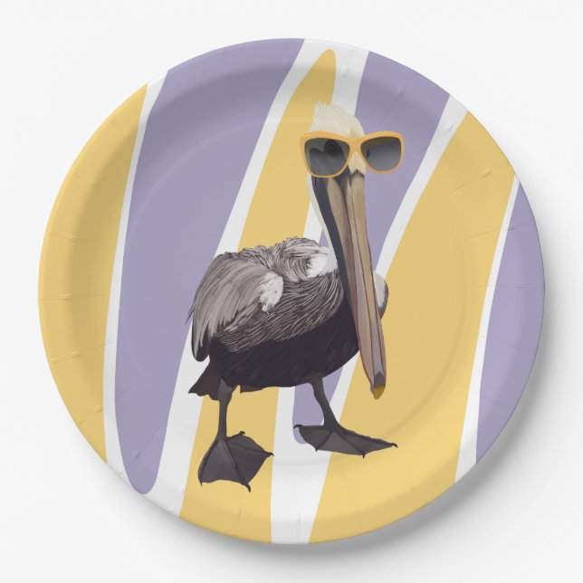 Assiettes En Carton Vibes estivales amusantes Oiseau pélican (Devant)