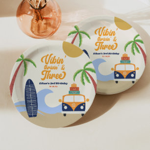 Assiettes En Carton Vibin' & Trois Surfs Board Bleu 3ème anniversaire 