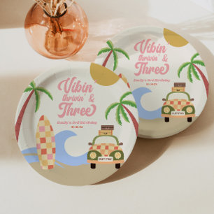 Assiettes En Carton Vibin' & Trois Surfs Board Rose 3ème anniversaire 