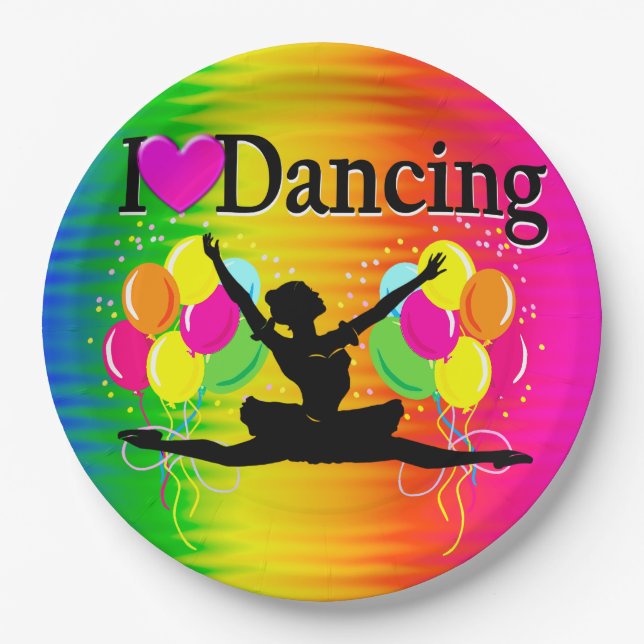 ASSIETTES EN CARTON VIBRANT RAINBOW I LOVE DANCING DESIGN (Devant)