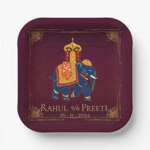 Assiettes En Carton Vibrant Rouge or Mandala Parti de mariage indien