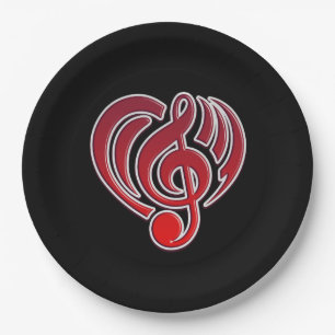 Assiettes En Carton Vibrations Amour Musical Cœur Rouge Note De Musiqu