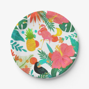 Assiettes En Carton Vibrations Tropicales Feuilles Florales Fête Été L