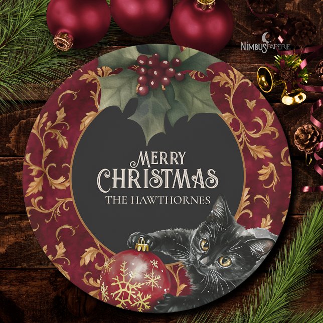 Assiettes En Carton Victorian Gothic Black Cat Christmas Party Plate (Créateur téléchargé)