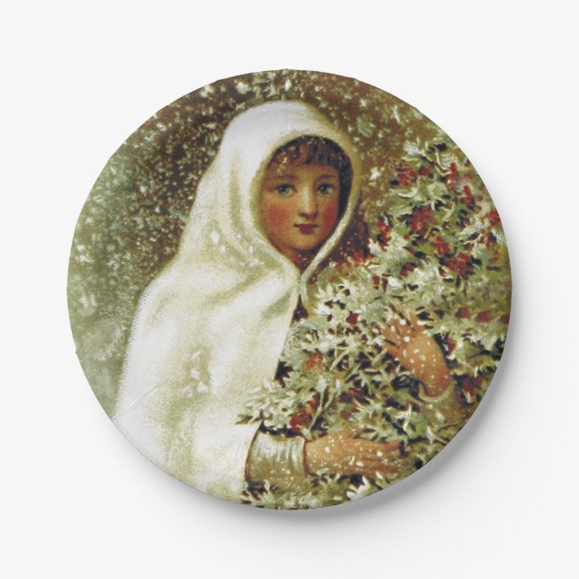 Assiettes En Carton Victorian hiver fille saint baies branches neige (Devant)