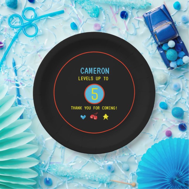Assiettes En Carton Vidéo Gamer Pixel Nom personnalisé et âge 5e anniv (Fête)