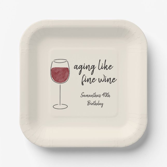 Assiettes En Carton Vieillir Comme Vin Fin Vin Rouge Verre Anniversair (Recto)