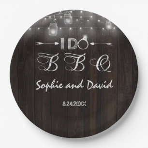 Assiettes En Carton Vielle Barre Mason Jars Éclairage à cordes I DO BB