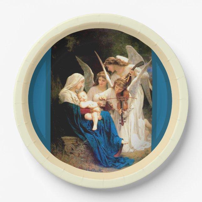 Assiettes En Carton Vierge Marie, Bébé Christ Jésus, avec les anges (Devant)