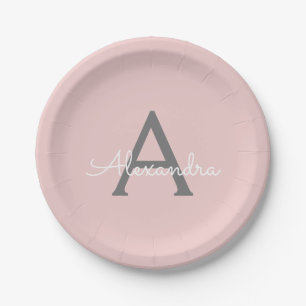 Assiettes En Carton Vierge rose Gris Gris Gris Fille Script Nom Modern