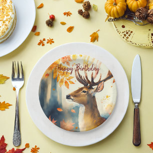 Assiettes En Carton Vies automnales Cerf - Anniversaire