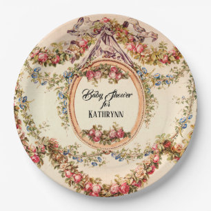 Assiettes En Carton Vignes florales françaises vintages des roses n de